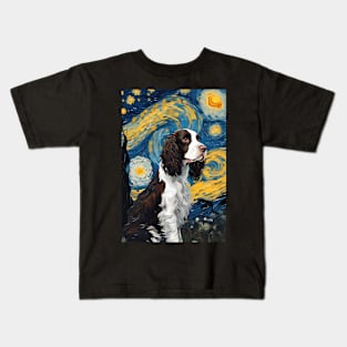 Adorable English Springer Spaniel Dog Breed Painting in a Van Gogh Starry Night Art Style Kids T-Shirt